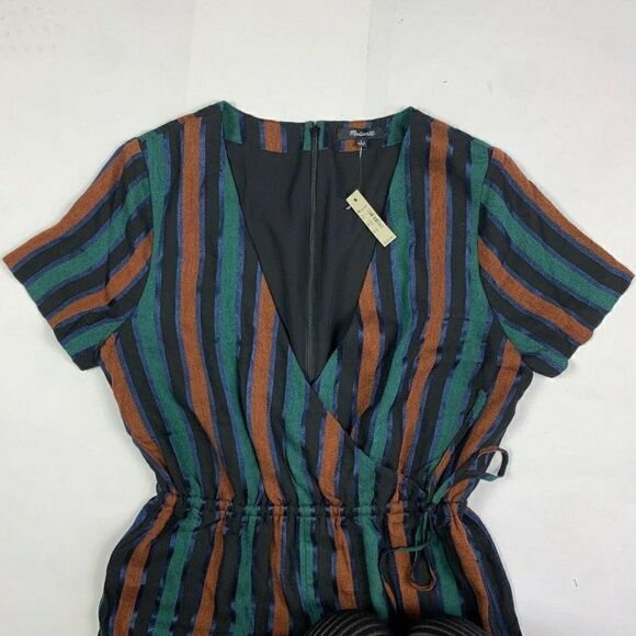 Madewell Jumpsuit Womens 6 Striped Short Sleeve Wrap V Neck NEW K7121 - Picture 4 of 6